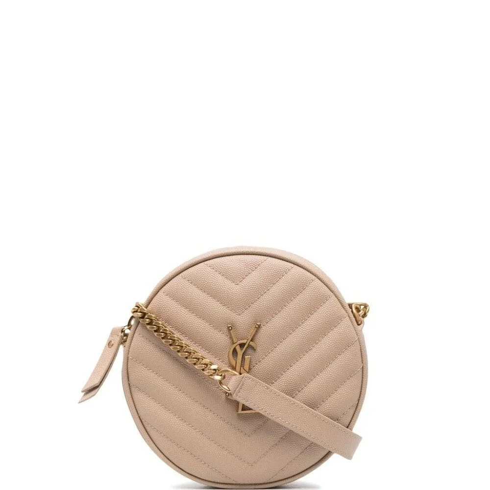 SAINT LAURENT PARIS Round Vinyl Crossbody Beige Color Bag Ladies (Small) - Picture 1 of 5